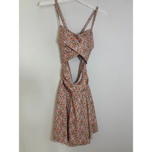 AIMAGE Floral Swim Dress One Piece Cutout Crisscross Back Orange Pink Large